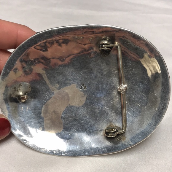 Vintage Navajo Turquoise Sterling Silver Buckle Signed VJB Violet& Jeffrey Begay - Picture 6 of 8